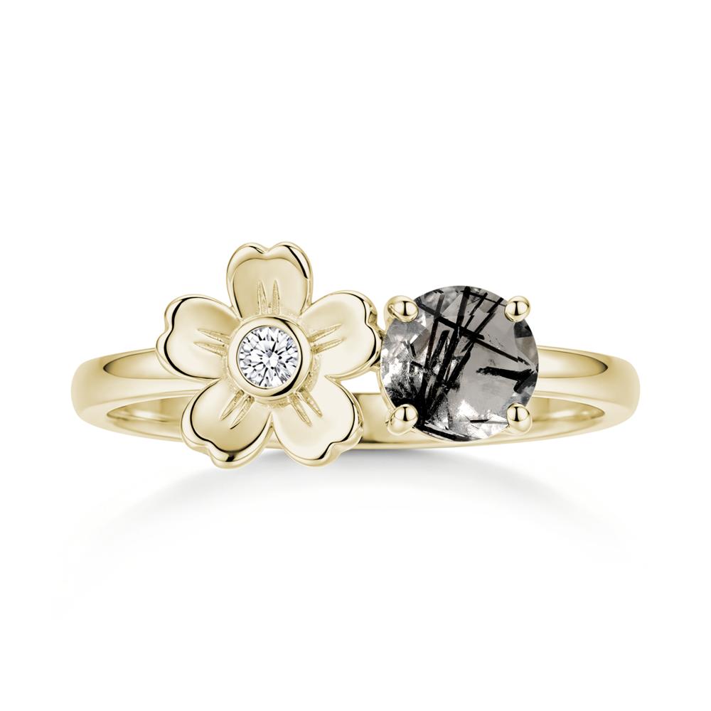 Round Shaped Morganite Flower Ring - LUO Jewelry #gemstone_Black Rutilated Quartz