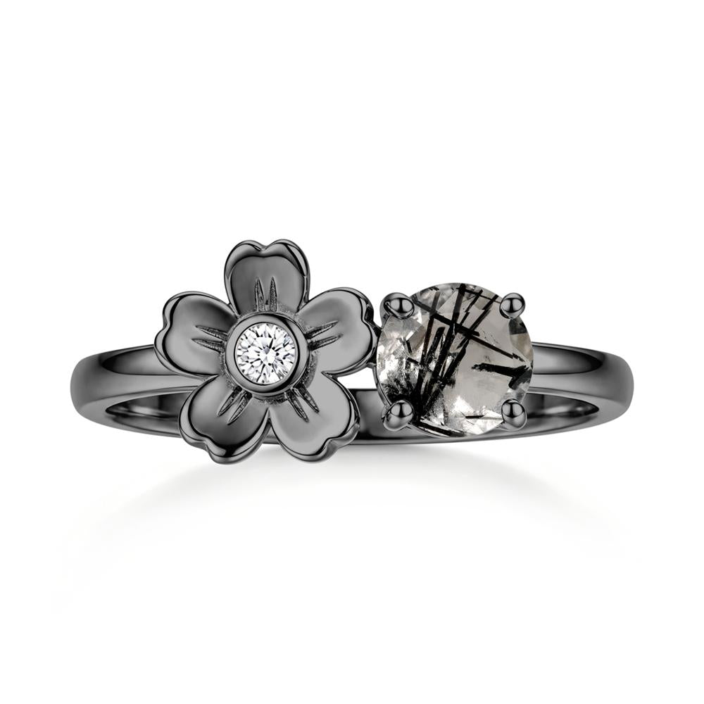 Round Shaped Morganite Flower Ring - LUO Jewelry #gemstone_Black Rutilated Quartz