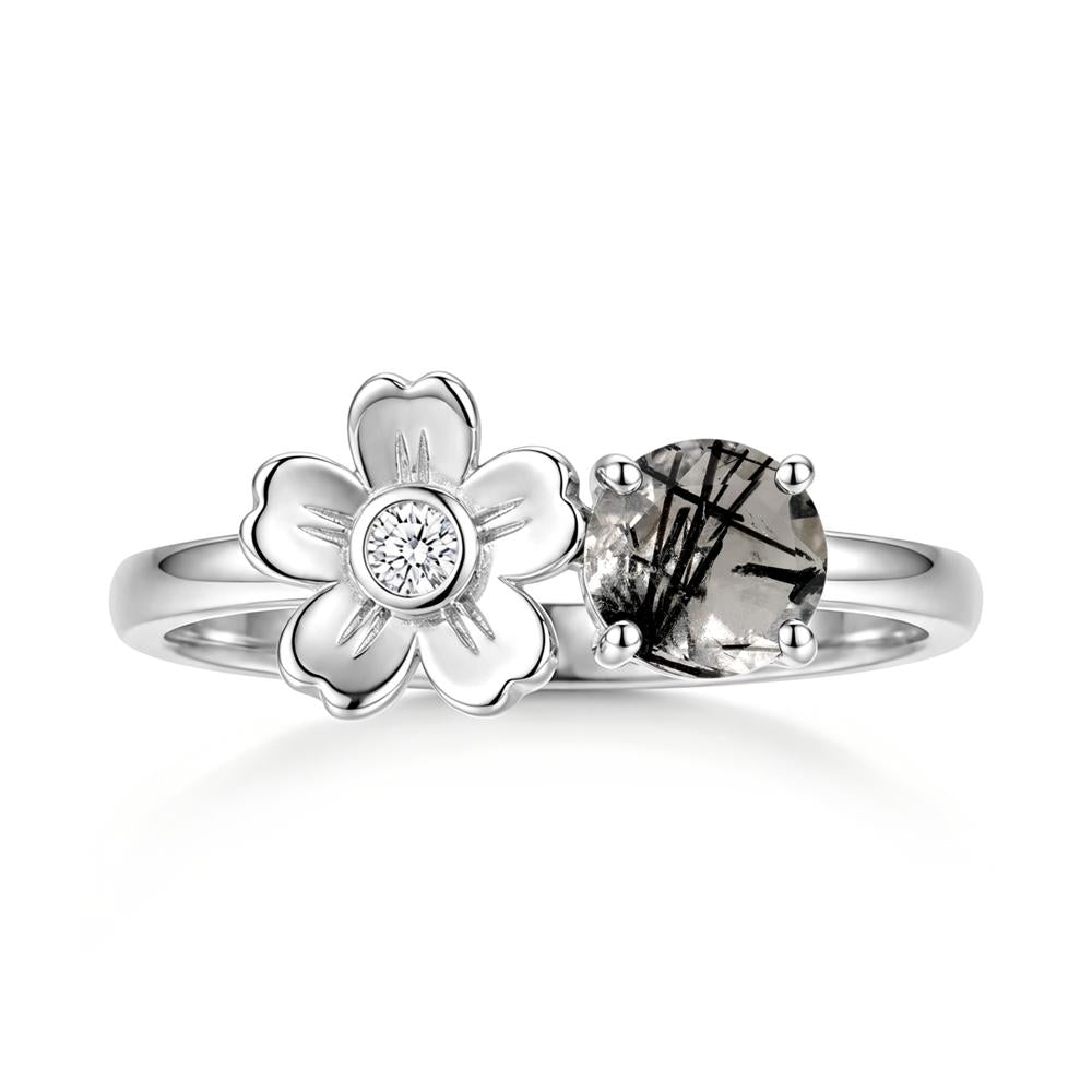 Round Shaped Morganite Flower Ring - LUO Jewelry #gemstone_Black Rutilated Quartz