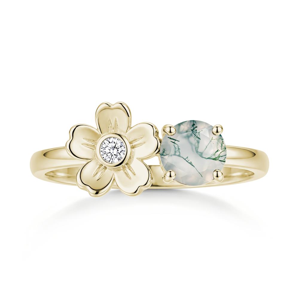 Round Shaped Morganite Flower Ring - LUO Jewelry #gemstone_Moss Agate