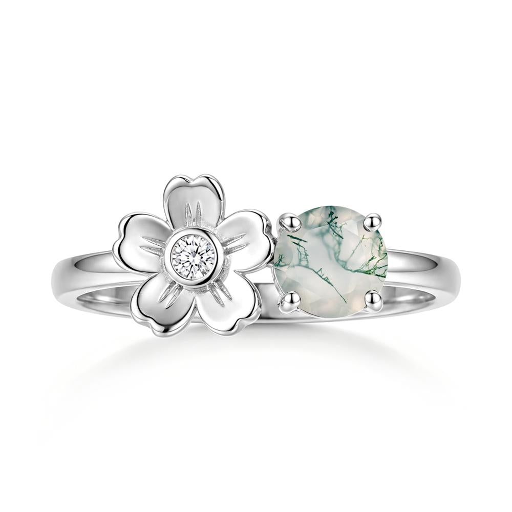 Round Shaped Morganite Flower Ring - LUO Jewelry #gemstone_Moss Agate