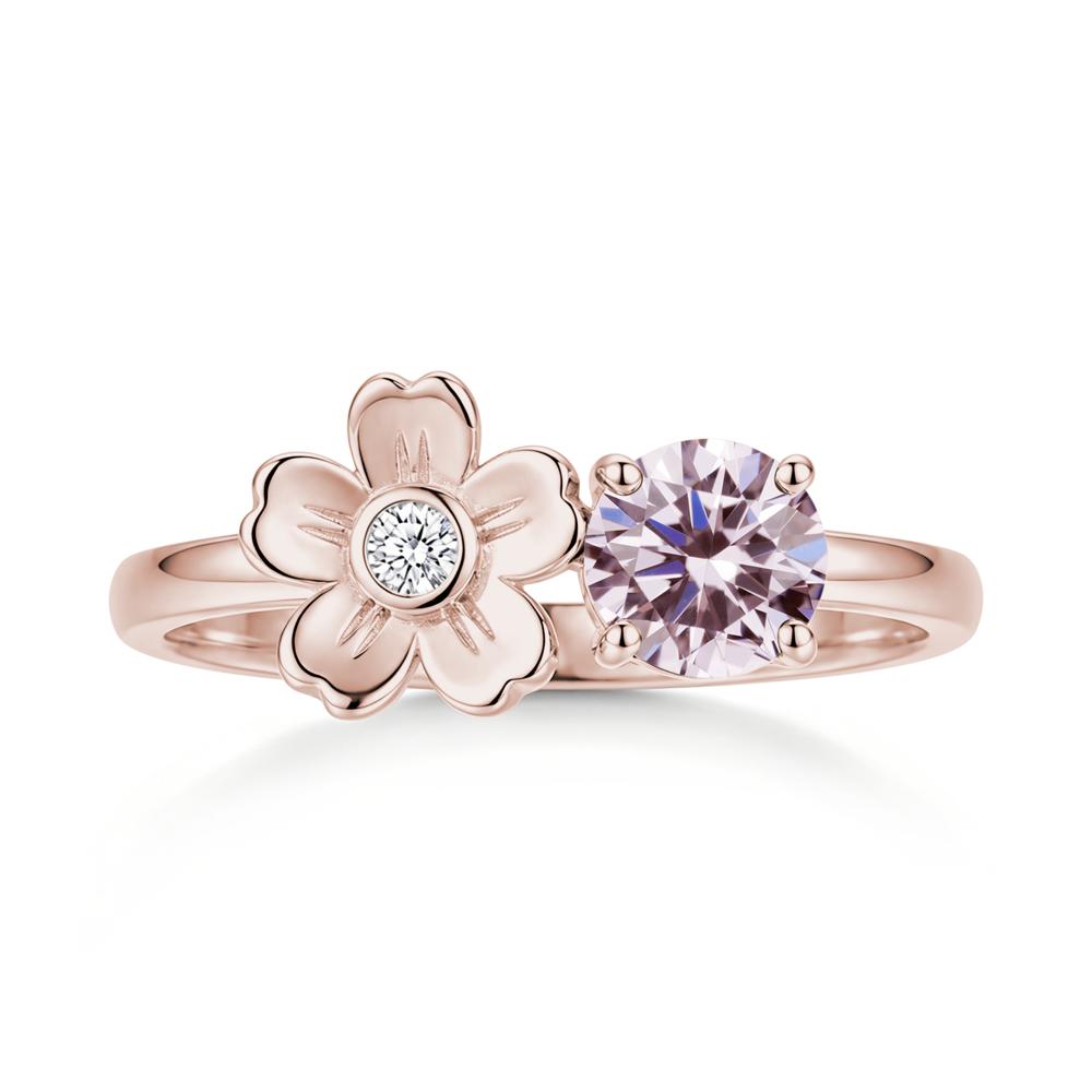 Round Shaped Morganite Flower Ring - LUO Jewelry #gemstone_Pink Cubic Zirconia