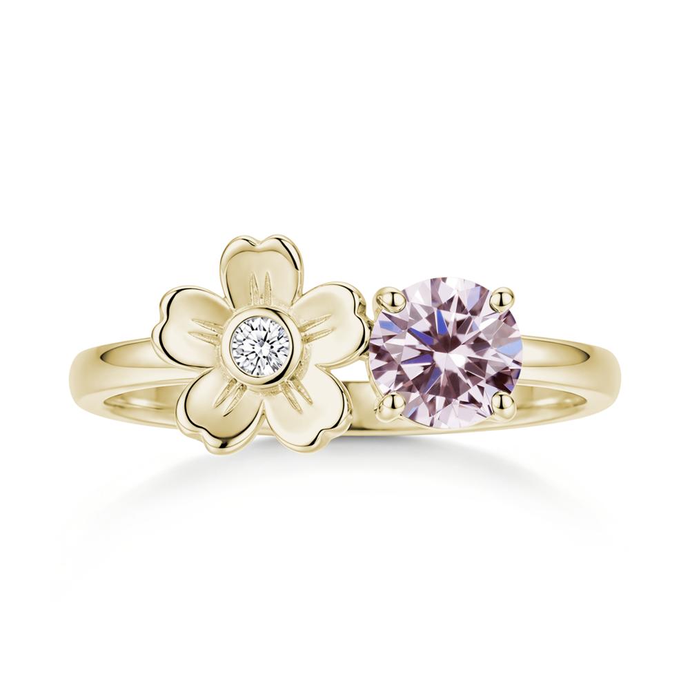 Round Shaped Morganite Flower Ring - LUO Jewelry #gemstone_Pink Cubic Zirconia