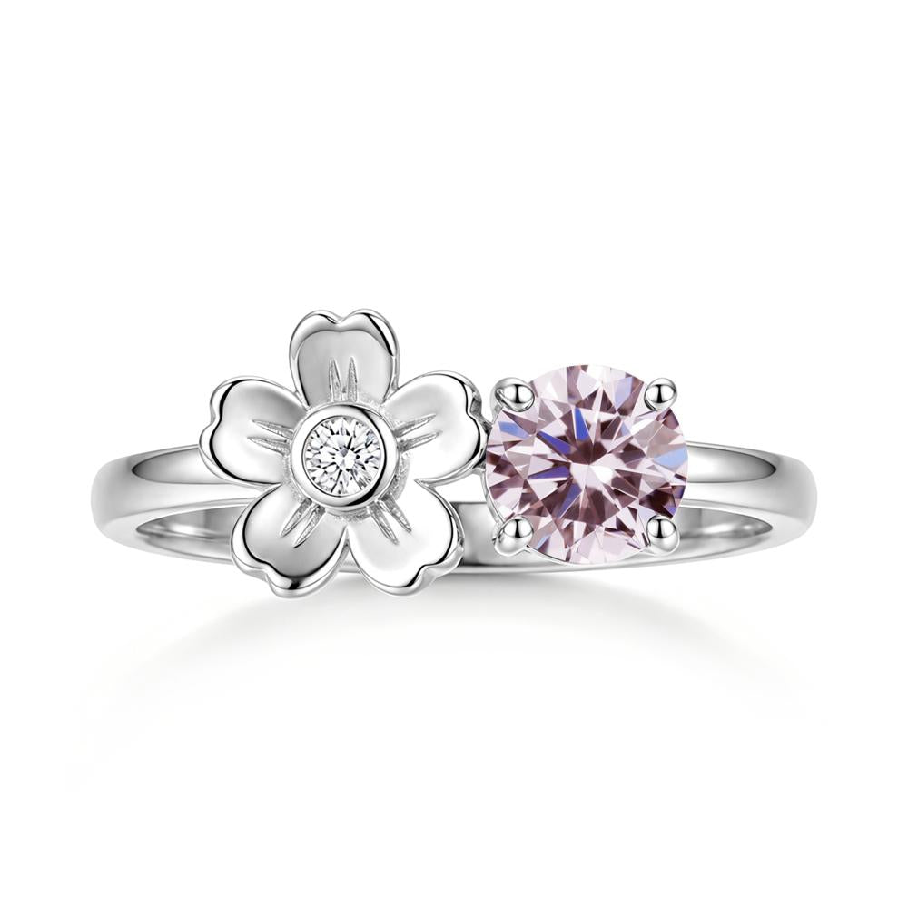 Round Shaped Morganite Flower Ring - LUO Jewelry #gemstone_Pink Cubic Zirconia