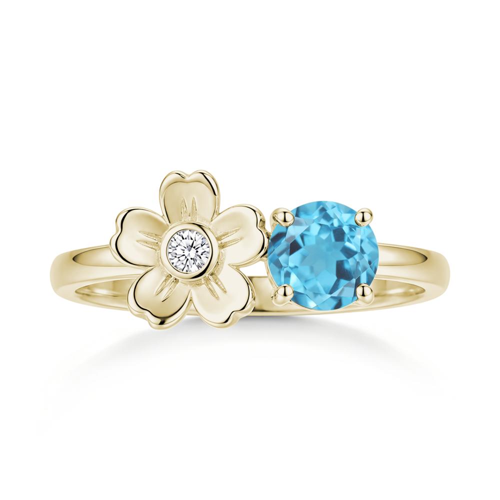 Round Shaped Morganite Flower Ring - LUO Jewelry #gemstone_Swiss Blue Topaz