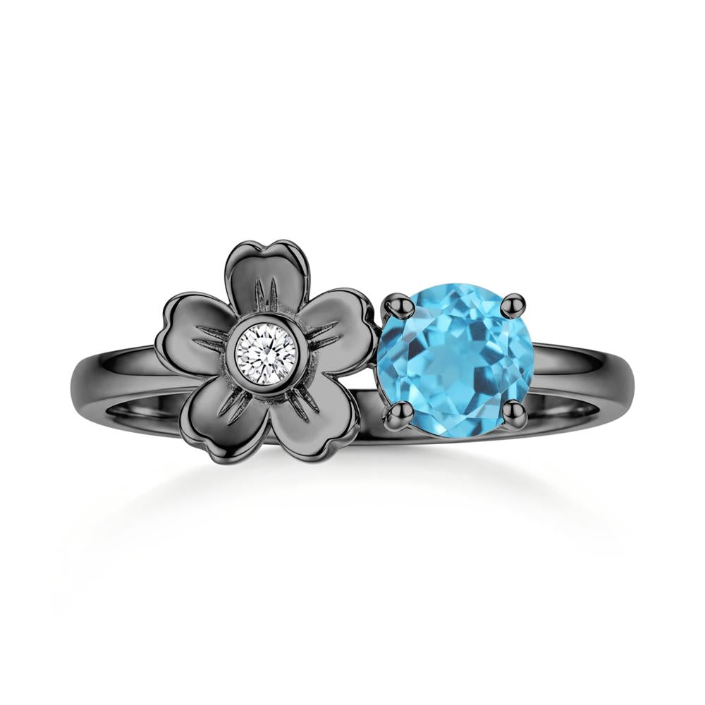 Round Shaped Morganite Flower Ring - LUO Jewelry #gemstone_Swiss Blue Topaz
