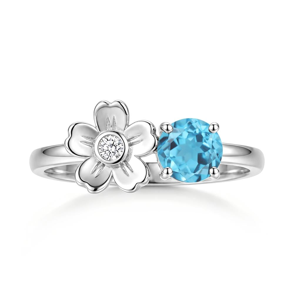 Round Shaped Morganite Flower Ring - LUO Jewelry #gemstone_Swiss Blue Topaz