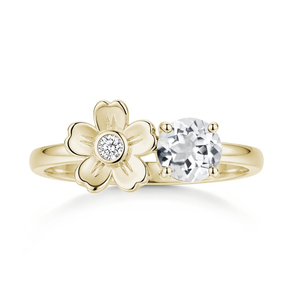 Round Shaped Morganite Flower Ring - LUO Jewelry #gemstone_White Topaz