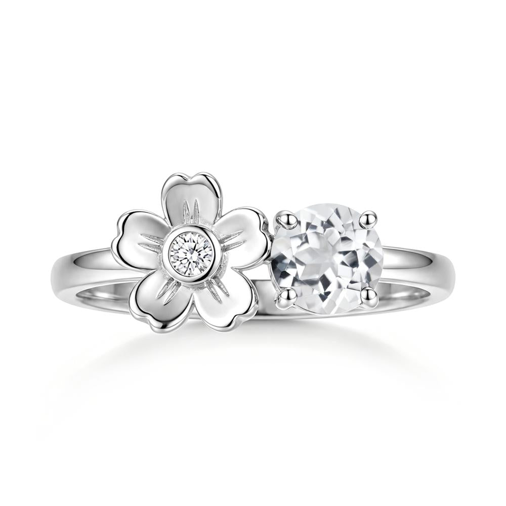 Round Shaped Morganite Flower Ring - LUO Jewelry #gemstone_White Topaz