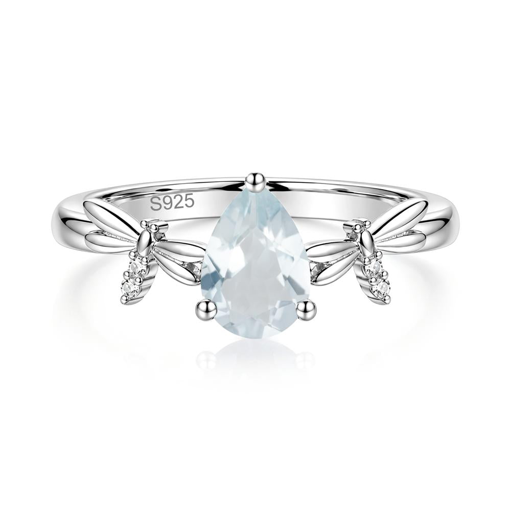 Pear Cut London Blue Topaz Dragonfly Ring - LUO Jewelry #gemstone_Aquamarine