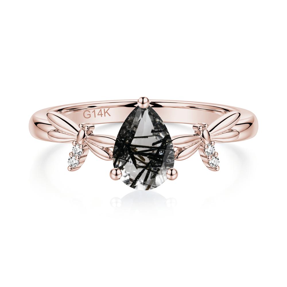 Pear Cut London Blue Topaz Dragonfly Ring - LUO Jewelry #gemstone_Black Rutilated Quartz