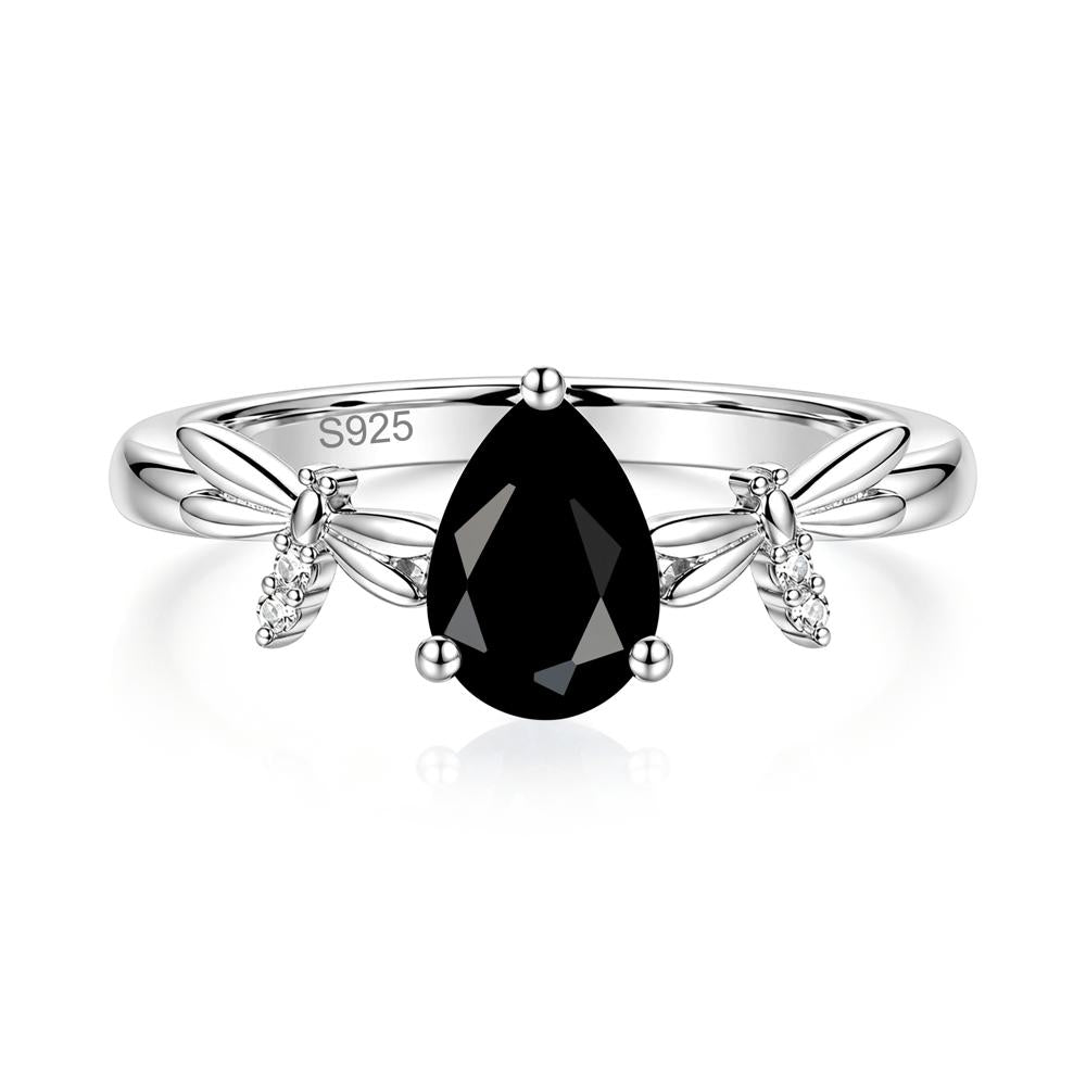Pear Cut London Blue Topaz Dragonfly Ring - LUO Jewelry #gemstone_Black Spinel