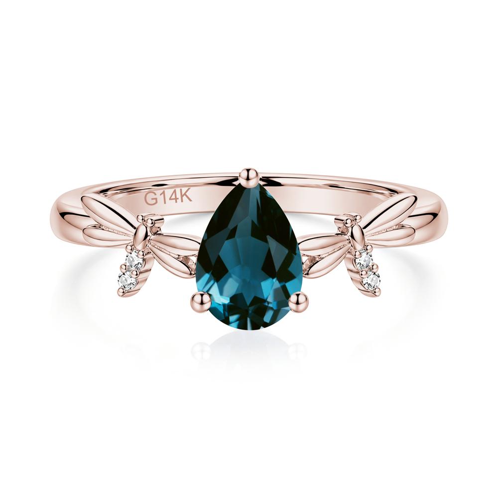 Pear Cut London Blue Topaz Dragonfly Ring - LUO Jewelry #gemstone_London Blue Topaz