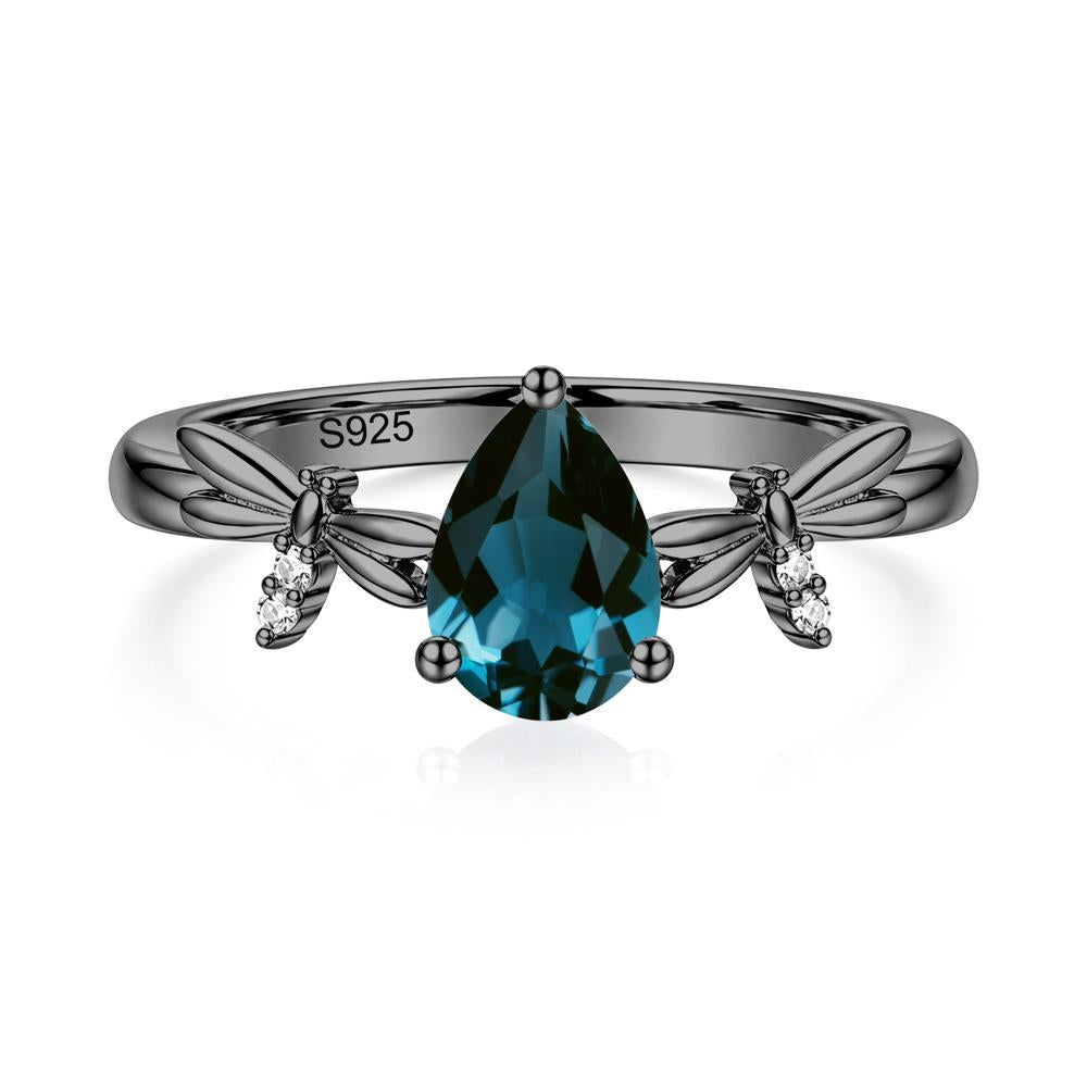 Pear Cut London Blue Topaz Dragonfly Ring - LUO Jewelry #gemstone_London Blue Topaz