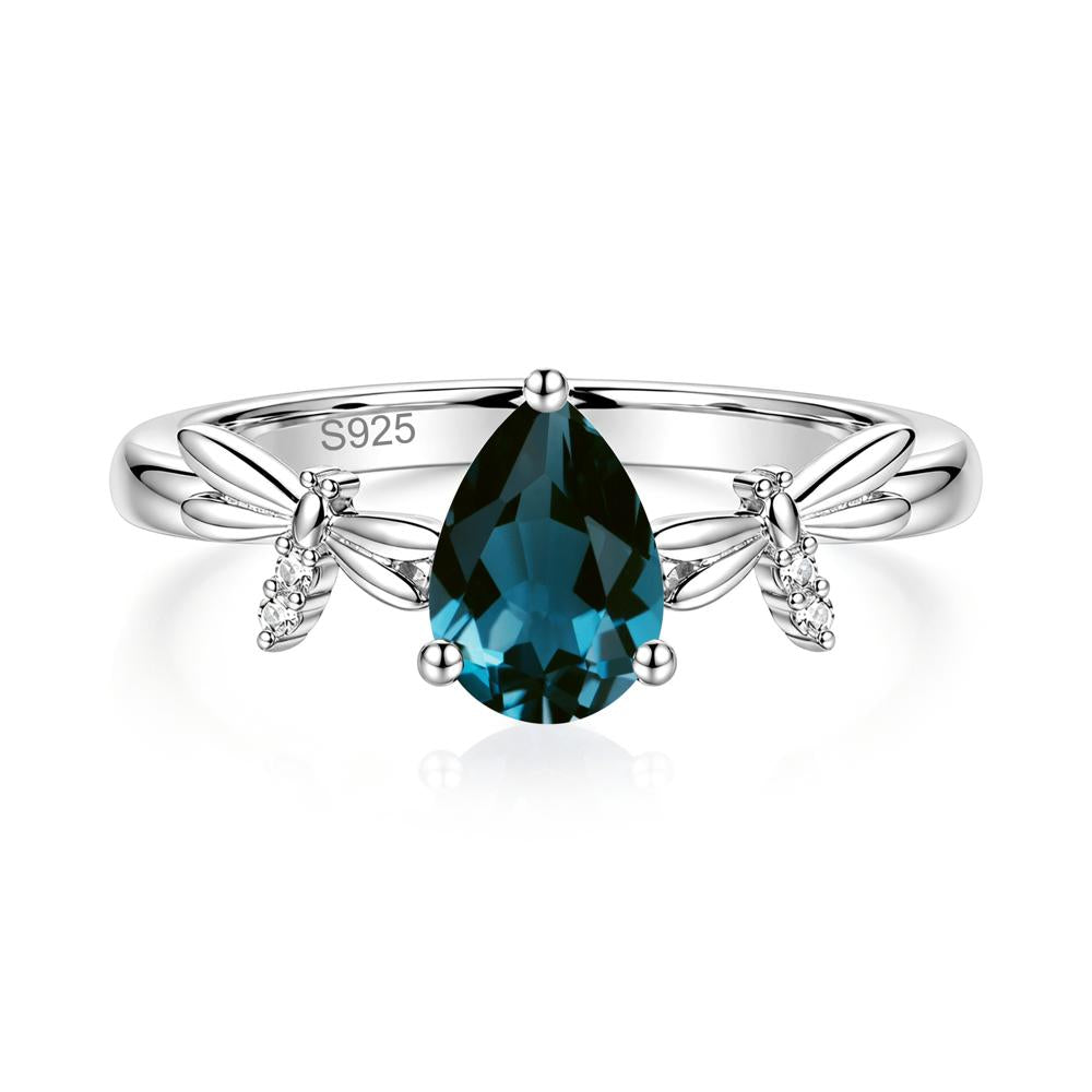 Pear Cut London Blue Topaz Dragonfly Ring - LUO Jewelry #gemstone_London Blue Topaz