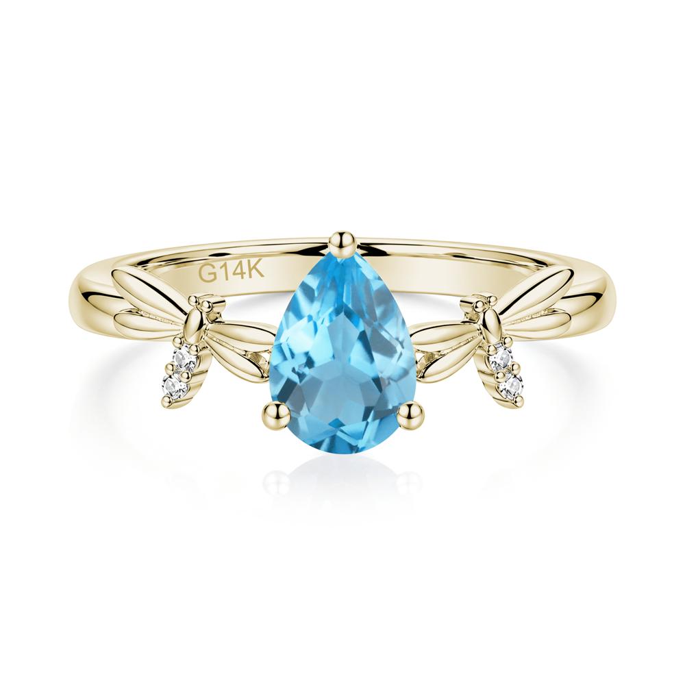 Pear Cut London Blue Topaz Dragonfly Ring - LUO Jewelry #gemstone_Swiss Blue Topaz