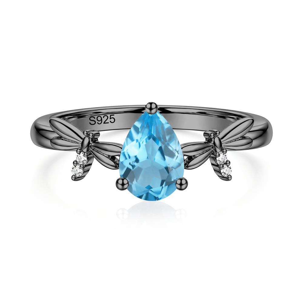 Pear Cut London Blue Topaz Dragonfly Ring - LUO Jewelry #gemstone_Swiss Blue Topaz