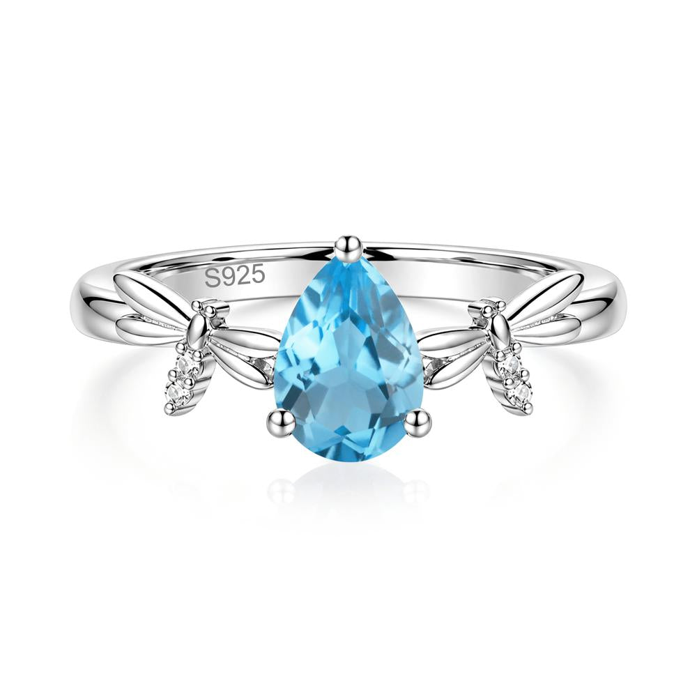 Pear Cut London Blue Topaz Dragonfly Ring - LUO Jewelry #gemstone_Swiss Blue Topaz