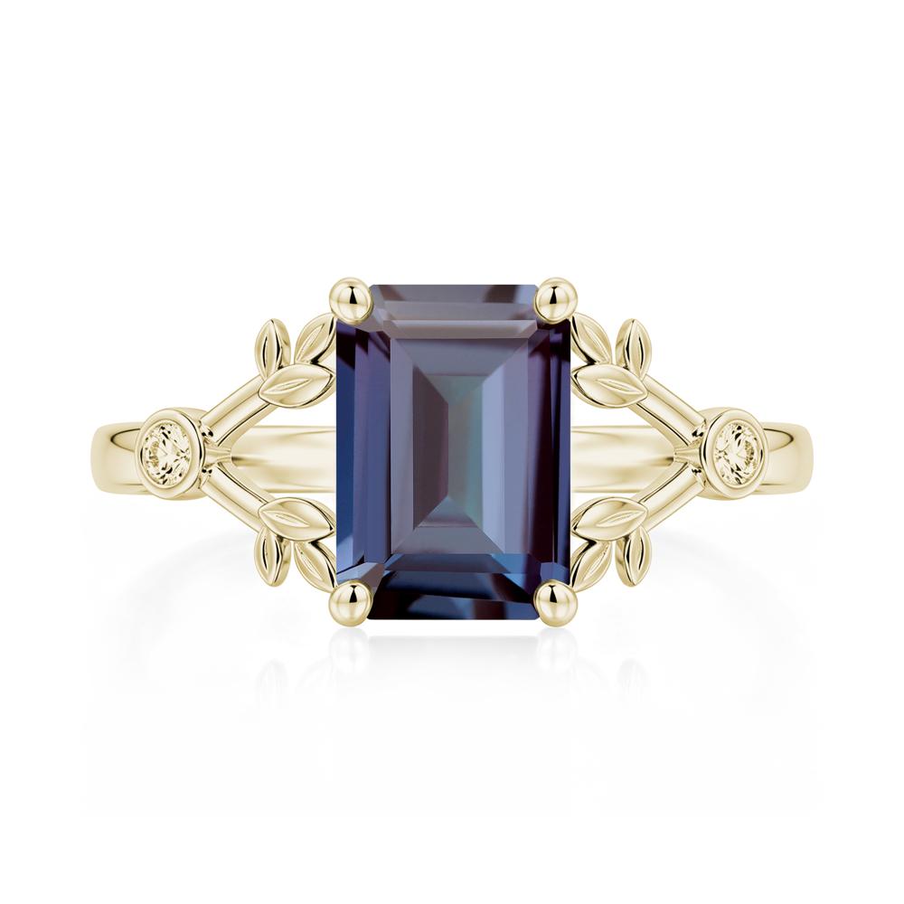 Emerald Cut Amethyst Leaf Split Ring - LUO Jewelry #gemstone_Alexandrite