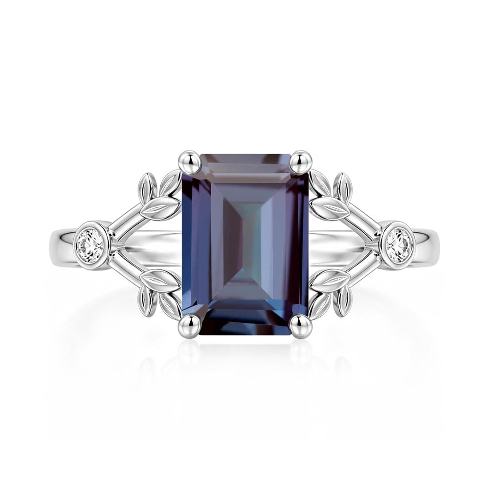 Emerald Cut Amethyst Leaf Split Ring - LUO Jewelry #gemstone_Alexandrite
