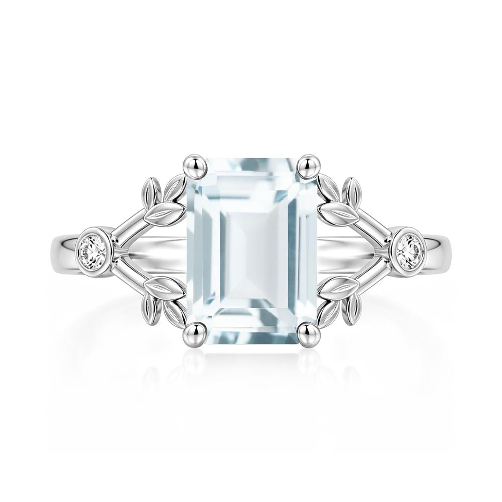 Emerald Cut Amethyst Leaf Split Ring - LUO Jewelry #gemstone_Aquamarine