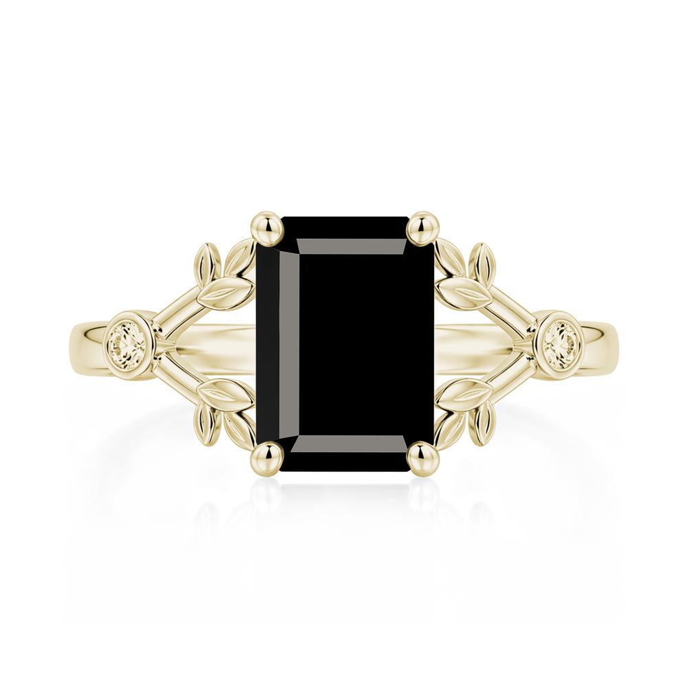 Emerald Cut Amethyst Leaf Split Ring - LUO Jewelry #gemstone_Black Spinel