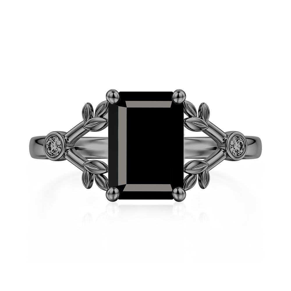 Emerald Cut Amethyst Leaf Split Ring - LUO Jewelry #gemstone_Black Spinel