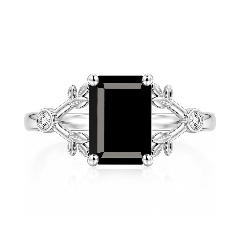 Emerald Cut Amethyst Leaf Split Ring - LUO Jewelry #gemstone_Black Spinel