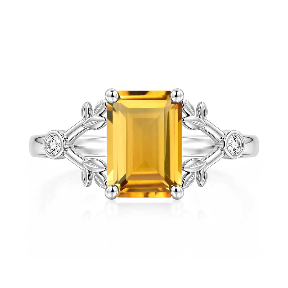Emerald Cut Amethyst Leaf Split Ring - LUO Jewelry #gemstone_Citrine