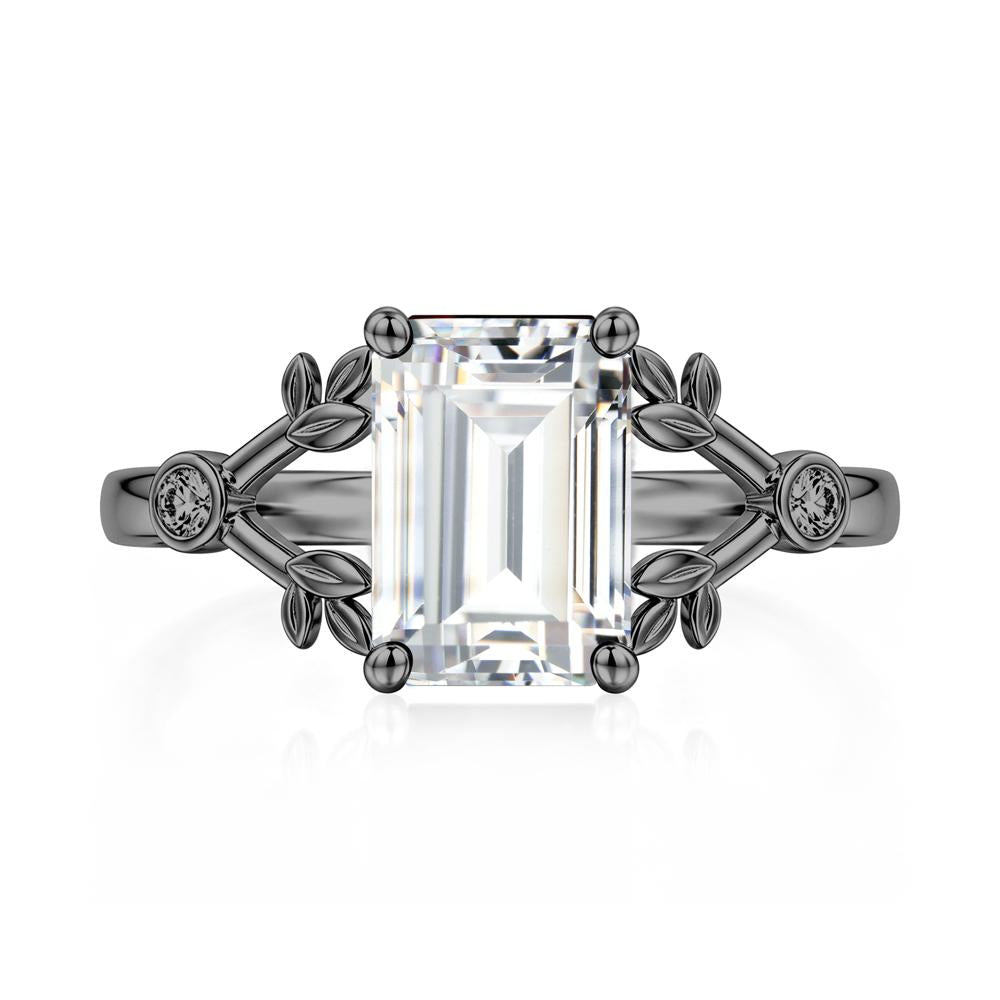 Emerald Cut Amethyst Leaf Split Ring - LUO Jewelry #gemstone_Cubic Zirconia