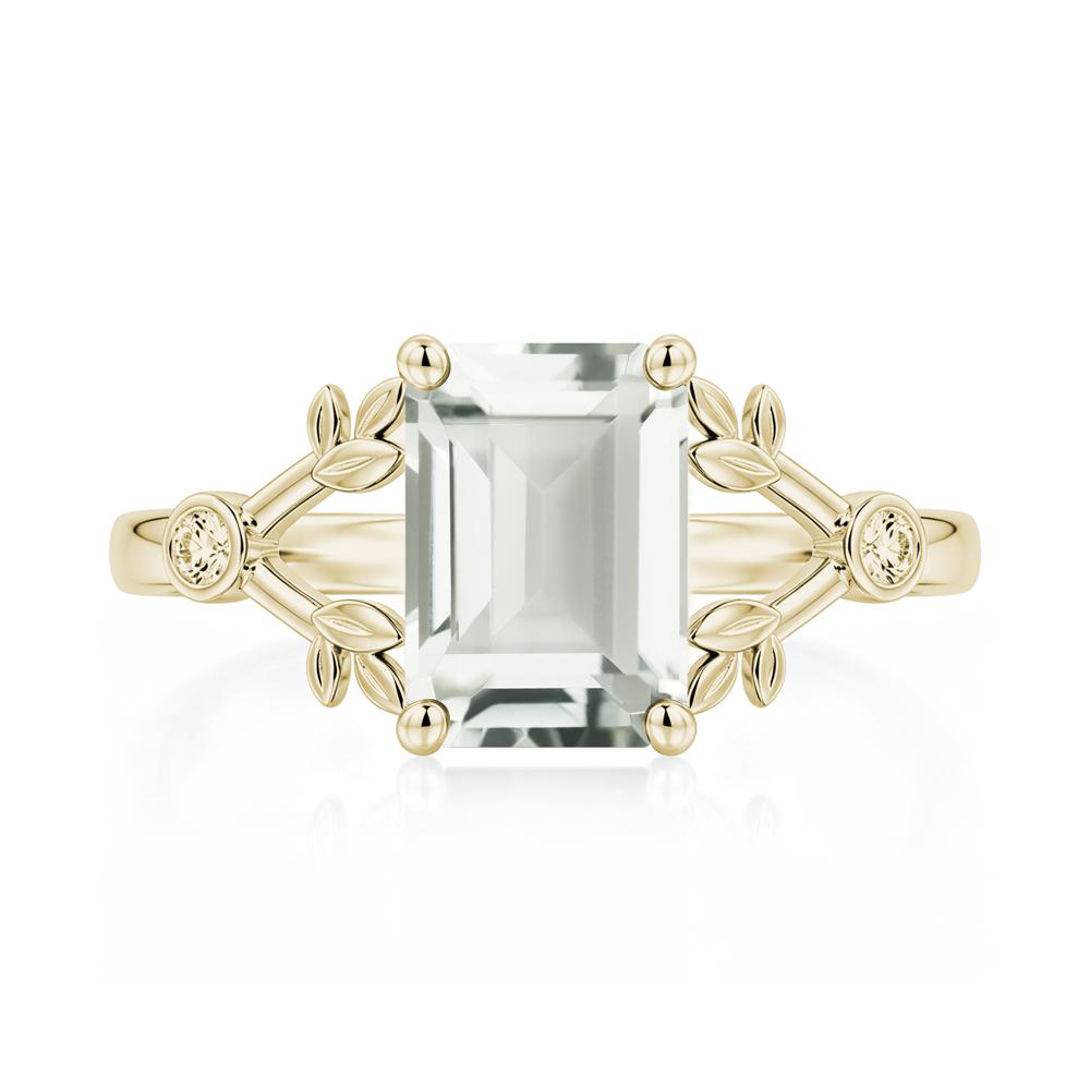 Emerald Cut Amethyst Leaf Split Ring - LUO Jewelry #gemstone_Green Amethyst