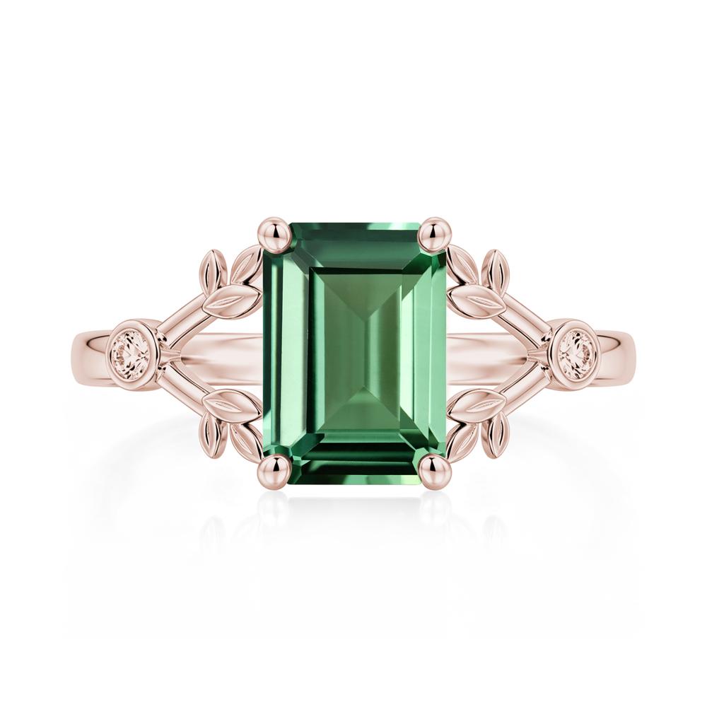 Emerald Cut Amethyst Leaf Split Ring - LUO Jewelry #gemstone_Green Sapphire