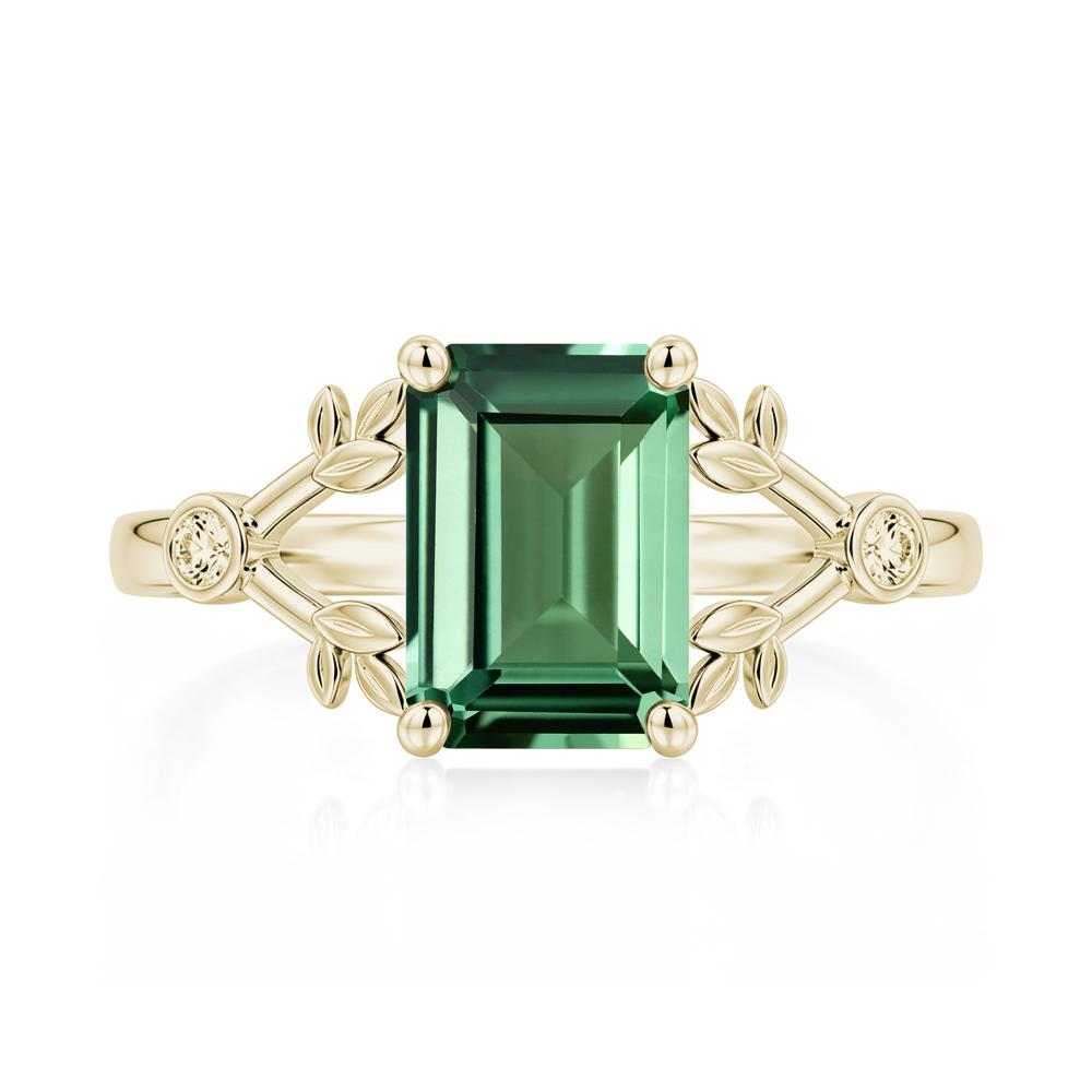 Emerald Cut Amethyst Leaf Split Ring - LUO Jewelry #gemstone_Green Sapphire