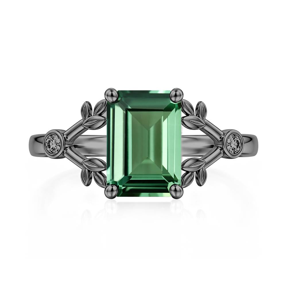 Emerald Cut Amethyst Leaf Split Ring - LUO Jewelry #gemstone_Green Sapphire