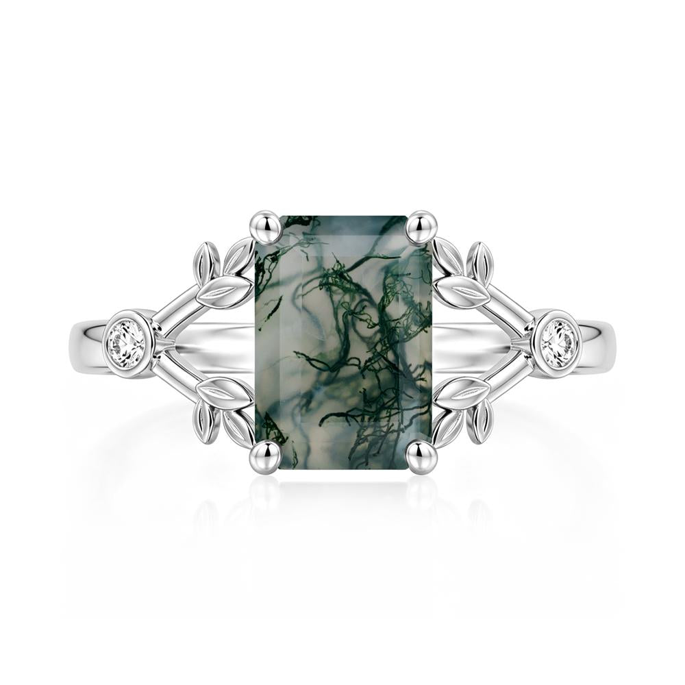 Emerald Cut Amethyst Leaf Split Ring - LUO Jewelry #gemstone_Moss Agate