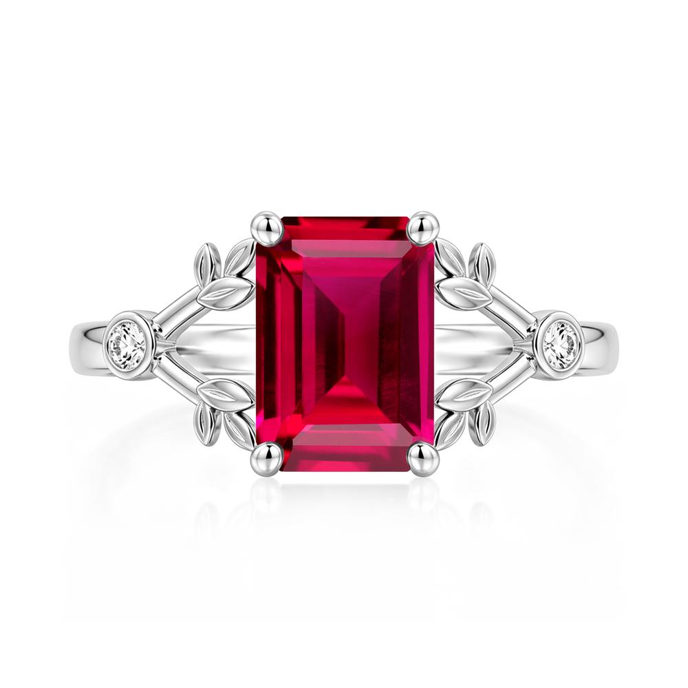 Emerald Cut Amethyst Leaf Split Ring - LUO Jewelry #gemstone_Ruby