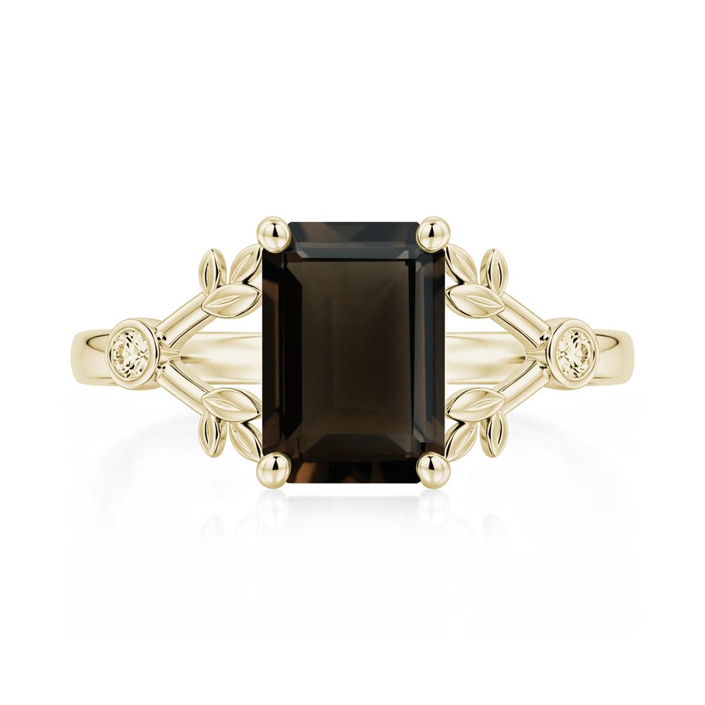 Emerald Cut Amethyst Leaf Split Ring - LUO Jewelry #gemstone_Smoky Quartz