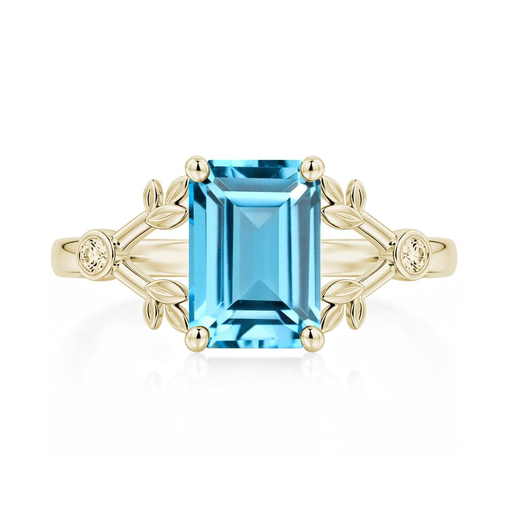 Emerald Cut Amethyst Leaf Split Ring - LUO Jewelry #gemstone_Swiss Blue Topaz