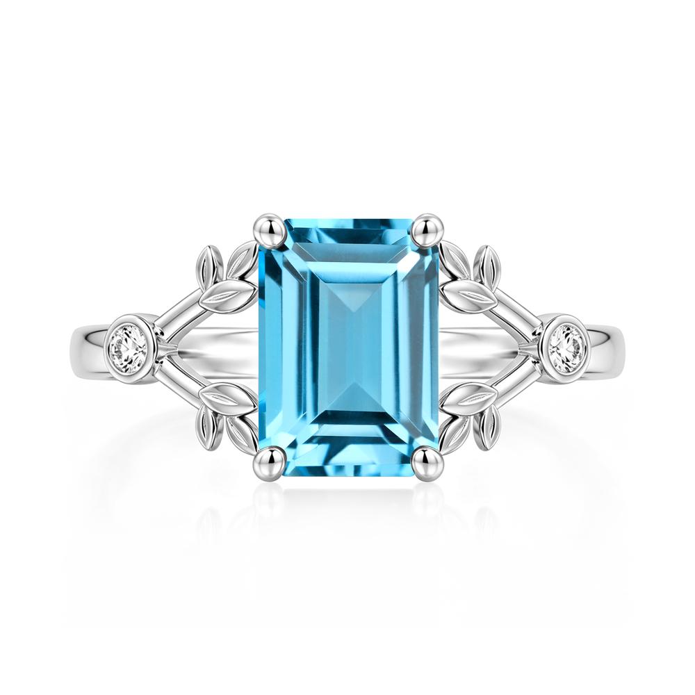Emerald Cut Amethyst Leaf Split Ring - LUO Jewelry #gemstone_Swiss Blue Topaz