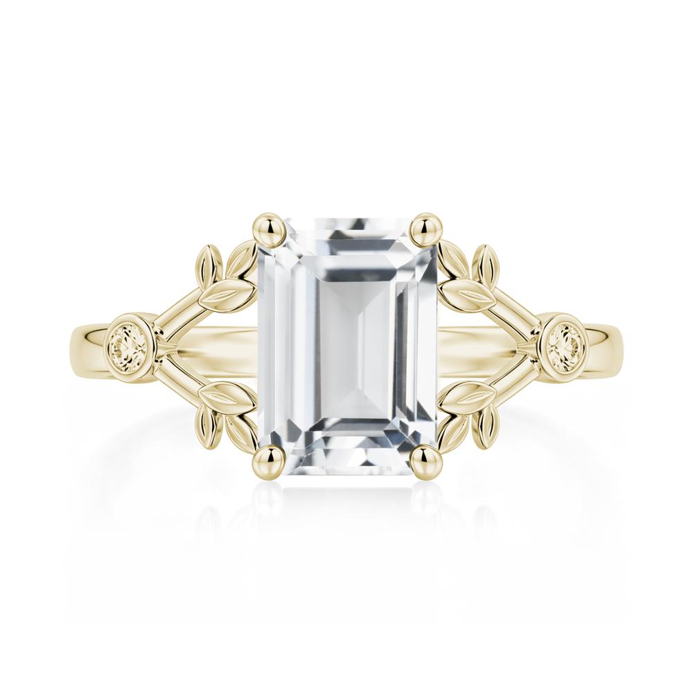 Emerald Cut Amethyst Leaf Split Ring - LUO Jewelry #gemstone_White Topaz