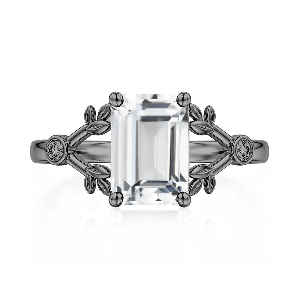 Emerald Cut Amethyst Leaf Split Ring - LUO Jewelry #gemstone_White Topaz