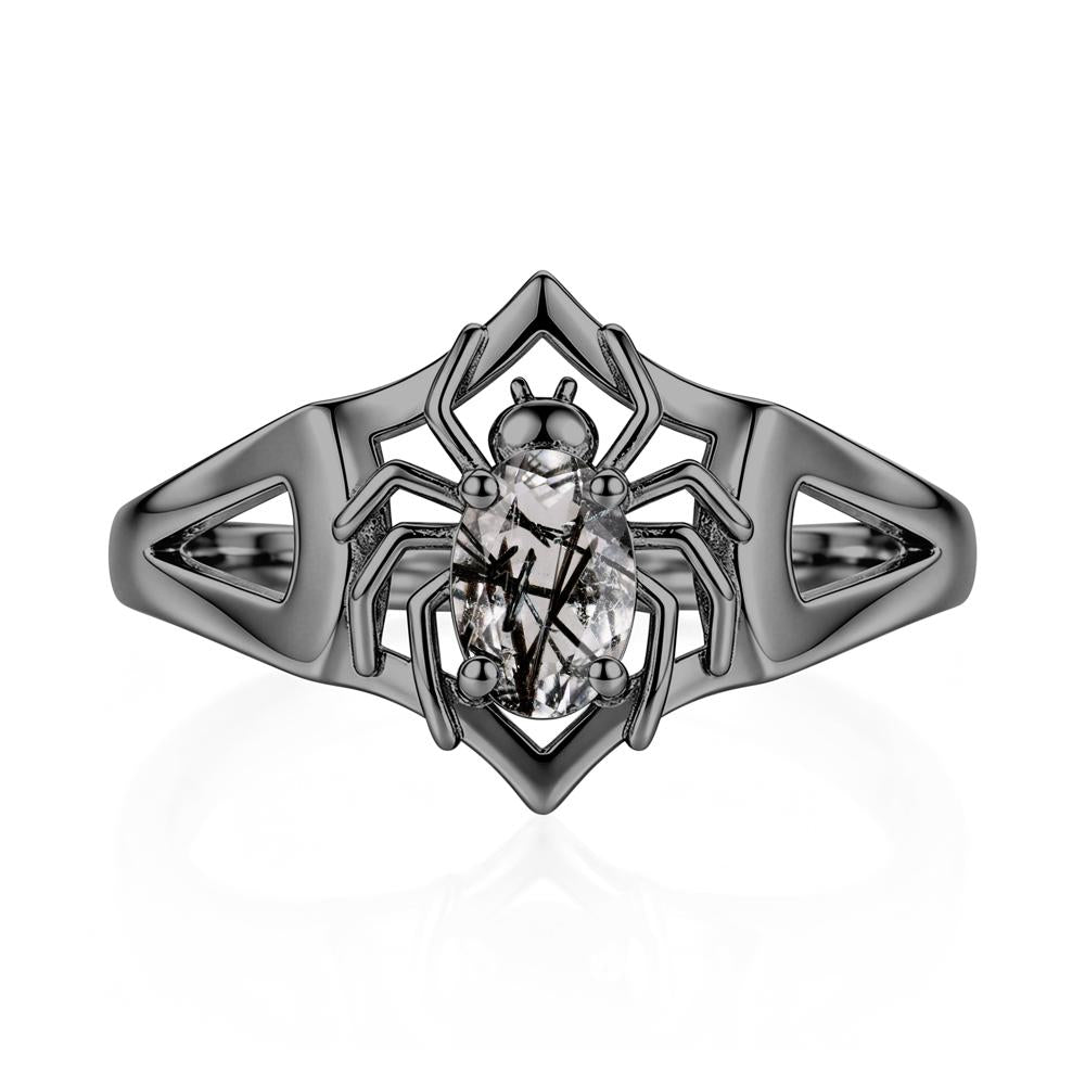 Gothic Rose Quartz Dark Spider Ring - LUO Jewelry #gemstone_Black Rutilated Quartz