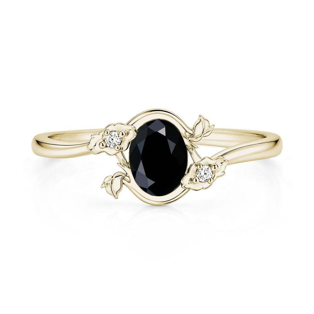 Oval Shaped Garnet Bypass Floral Ring - LUO Jewelry #gemstone_Black Spinel