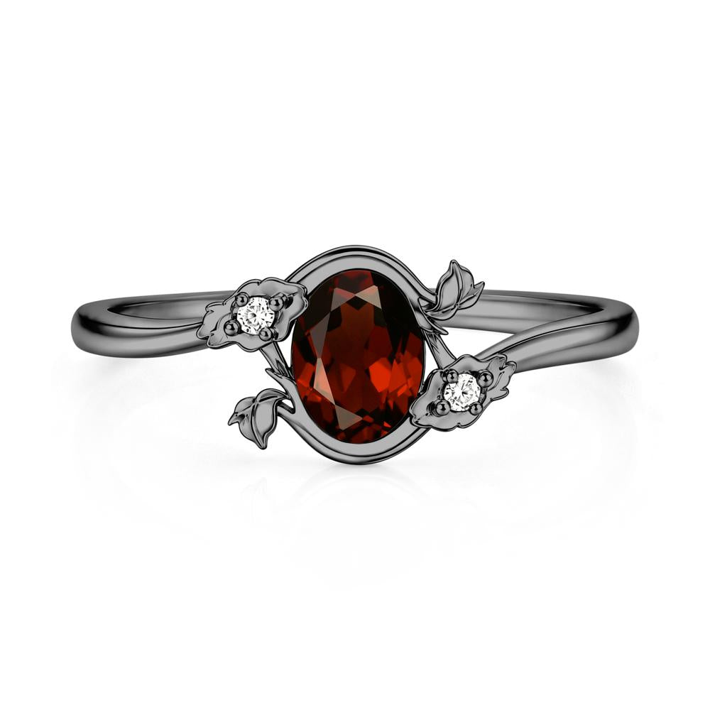 Oval Shaped Garnet Bypass Floral Ring - LUO Jewelry #gemstone_Garnet