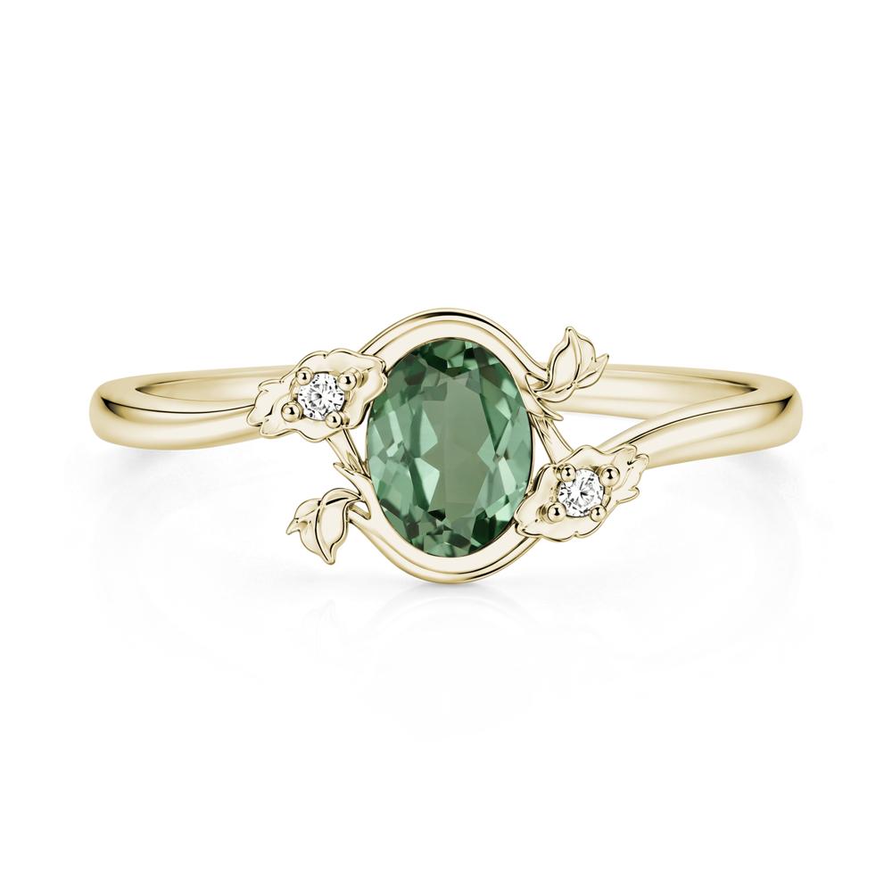 Oval Shaped Garnet Bypass Floral Ring - LUO Jewelry #gemstone_Green Sapphire