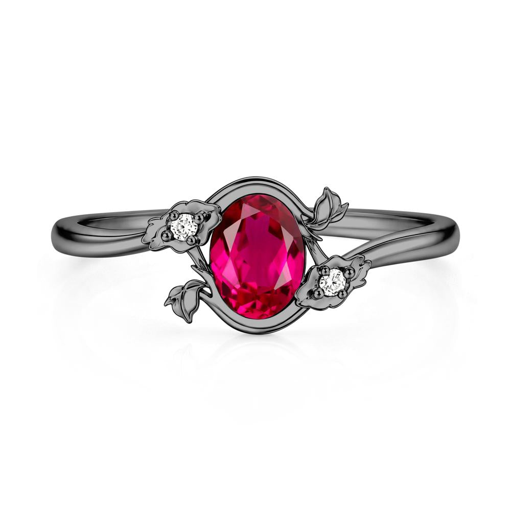 Oval Shaped Garnet Bypass Floral Ring - LUO Jewelry #gemstone_Ruby