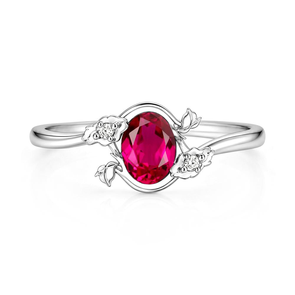 Oval Shaped Garnet Bypass Floral Ring - LUO Jewelry #gemstone_Ruby