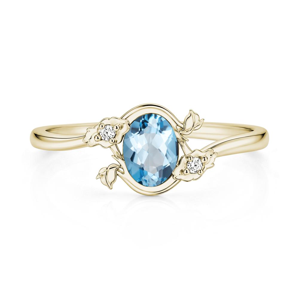 Oval Shaped Garnet Bypass Floral Ring - LUO Jewelry #gemstone_Swiss Blue Topaz