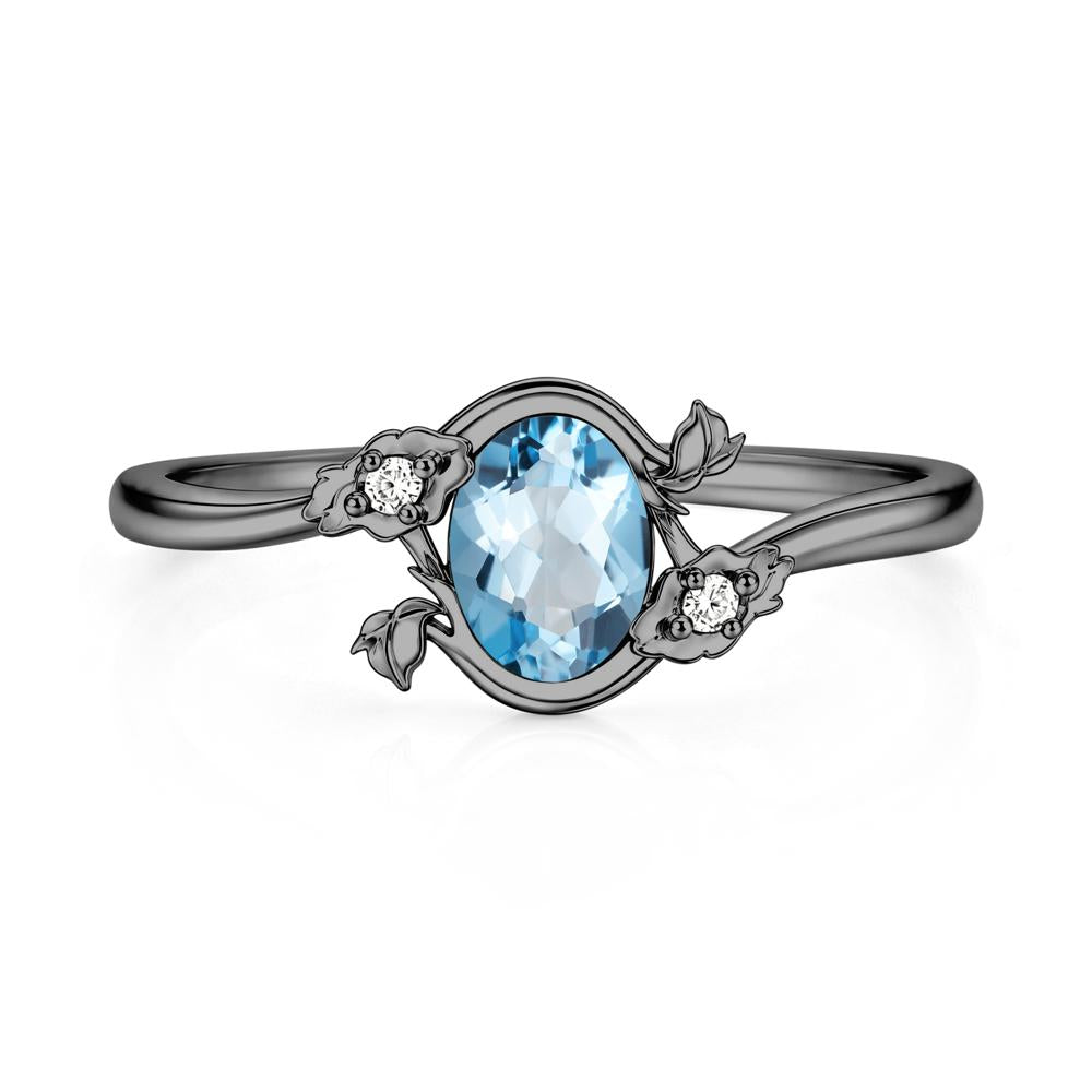 Oval Shaped Garnet Bypass Floral Ring - LUO Jewelry #gemstone_Swiss Blue Topaz