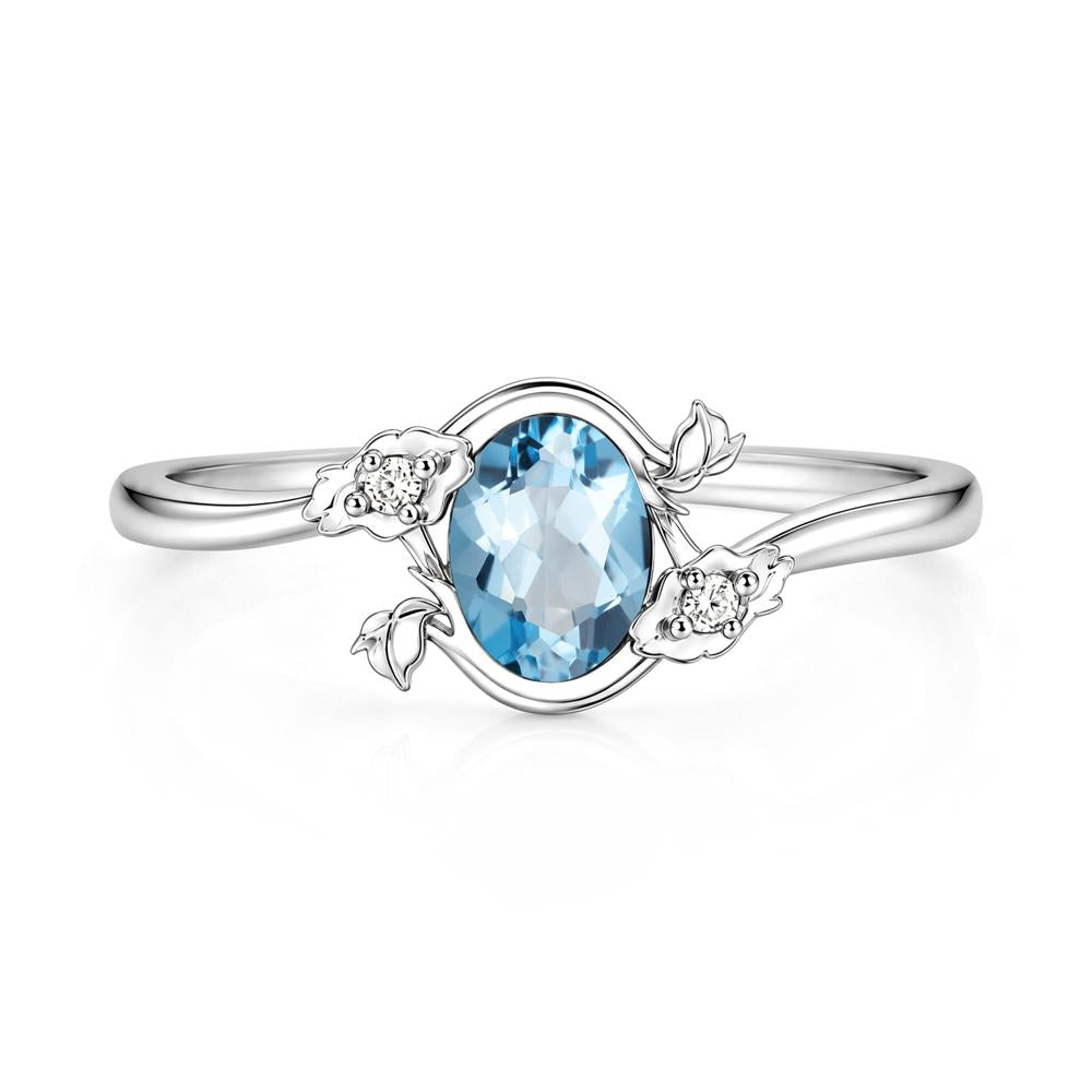 Oval Shaped Garnet Bypass Floral Ring - LUO Jewelry #gemstone_Swiss Blue Topaz